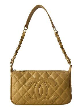 CHANEL Matelasse A22476 Beige Calfskin Shoulder Bag Gold hardware